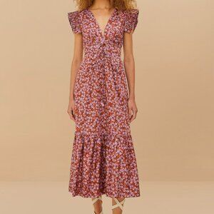 FARM Rio Brown Tiny Yard Butterfly Midi Dress